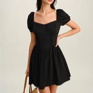 Rihoas Black Sweetheart Neck Puffed Sleeve Mini Dress